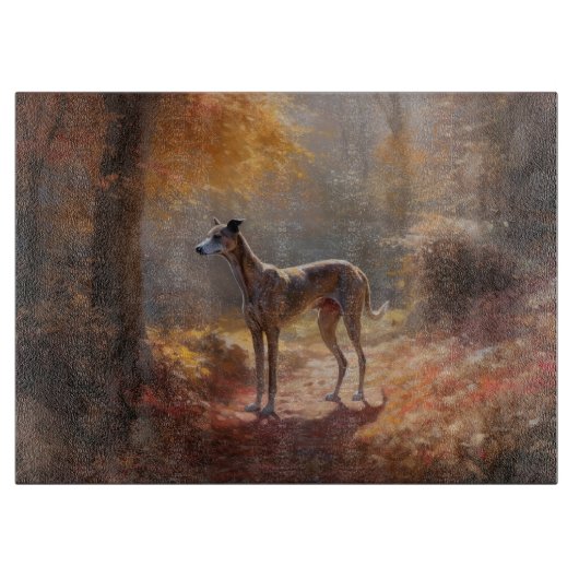 Greyhound in Herfstbladeren Herfst Inspire Snijplank (Voorkant)