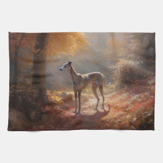 Greyhound in Herfstbladeren Herfst Inspire Theedoek (Horizontaal)