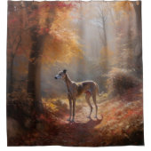 Greyhound in herfstbladeren val inspireert douchegordijn (Voorkant)