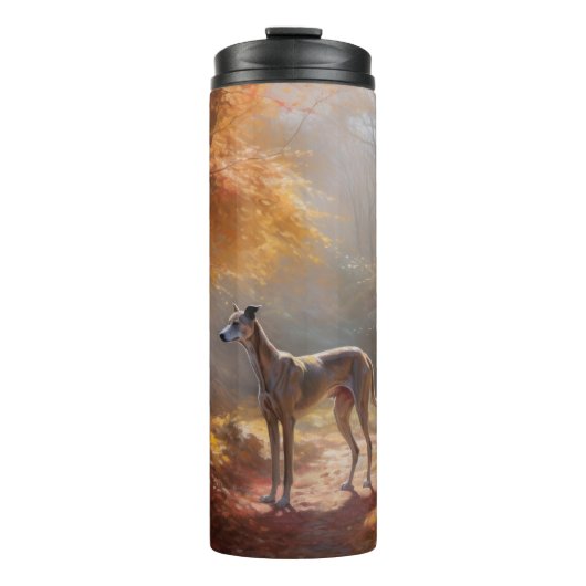 Greyhound in herfstbladeren val inspireert thermosbeker (Voorkant)