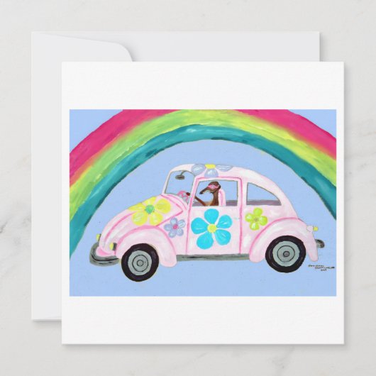 Greyhound in Hippie-auto met Regenboog Kaart (Voorkant)