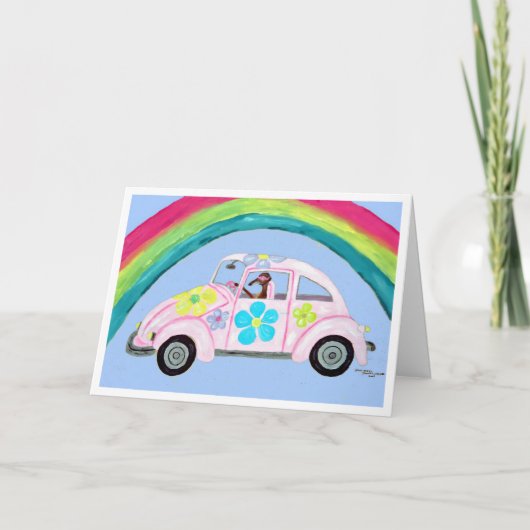 Greyhound in Hippie-auto met Regenboog Kaart (Voorkant)