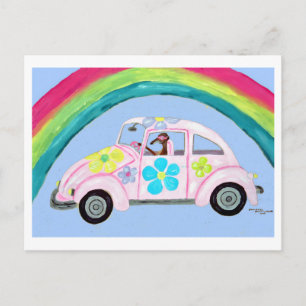 Greyhound in Hippie-auto met Regenboog Uitnodiging Briefkaart