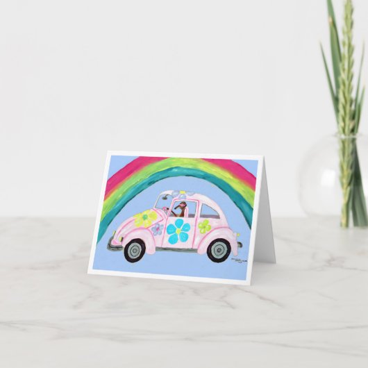 Greyhound in Hippieauto met Regenboog (Voorkant)