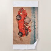 Greyhound in red car at the Beach Strandlaken (Voorkant)