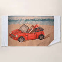 Greyhound in rode auto aan het Strand