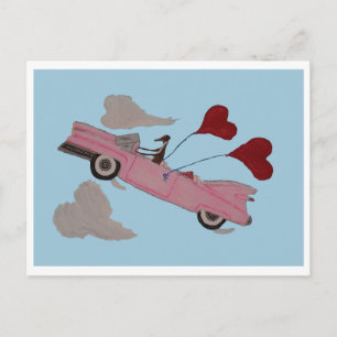 Greyhound in Roze Cabriolet in de lucht Briefkaart