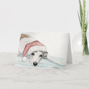 "Greyhound in Santa Hat" Dog Art Christmas Kaart