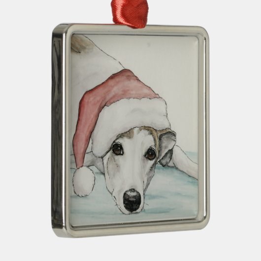 Greyhound in Santa Hat Dog Art Ornament (Rechts)