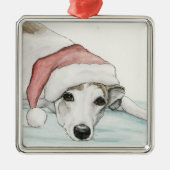 Greyhound in Santa Hat Dog Art Ornament (Voorkant)