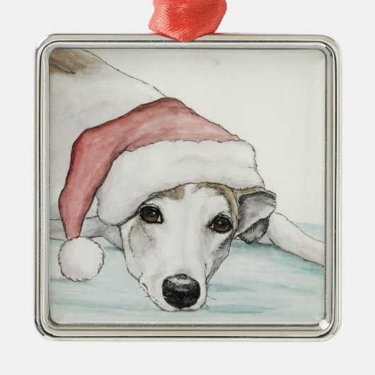 Greyhound in Santa Hat Dog Art Ornament (Voorkant)