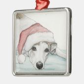 Greyhound in Santa Hat Dog Art Ornament (Links)