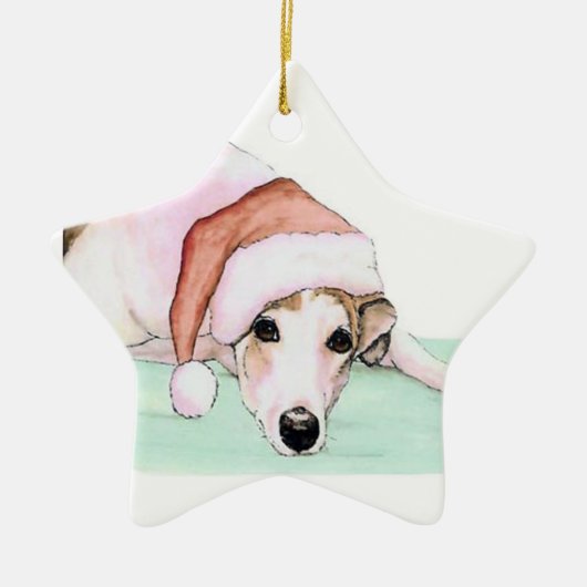 Greyhound in Santa Hat Dog Art Ornament (Voorkant)