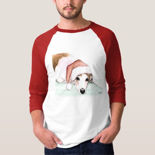 "Greyhound in Santa Hat" Shirt Dog Art (Voorkant)