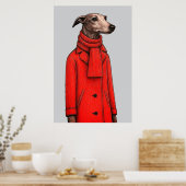 Greyhound in Vivid Red Coat, Modern Drawing Poster (Keuken)
