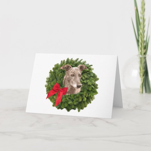 Greyhound in Xmas Wreath Feestdagen Kaart (Voorkant)