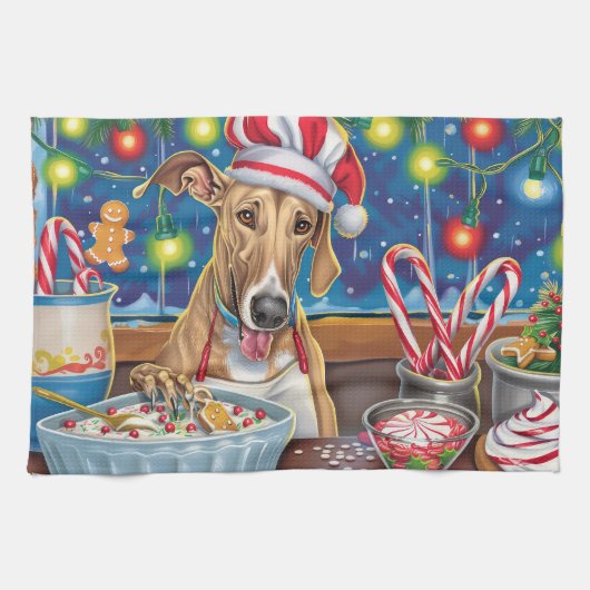 Greyhound Kerstbakfeest: Festieve Kerstmis Theedoek (Horizontaal)