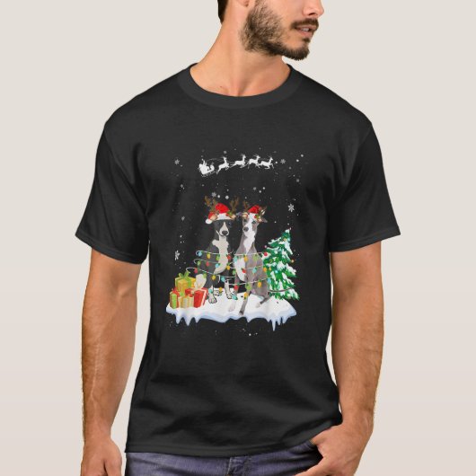 Greyhound kerstboom Light Pajama Dog Xm T-shirt (Voorkant)