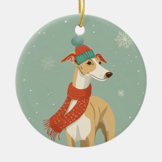Greyhound Kerstcadeau Keramisch Ornament (Voorkant)