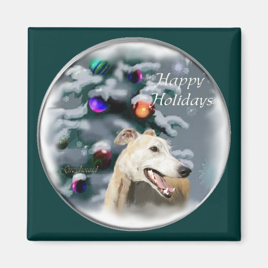 Greyhound kerstcadeautjes magneet (Voorkant)