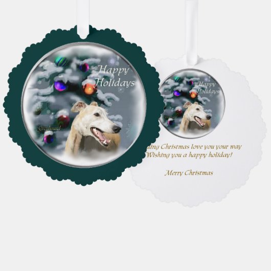 Greyhound kerstcadeautjes ornament kaart (Voorkant / Achterkant)