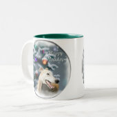 Greyhound kerstcadeautjes tweekleurige koffiemok (Voorkant links)