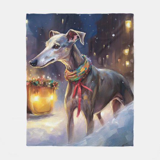 Greyhound Kerstfeest Seizoen Fleece Deken (Voorkant)