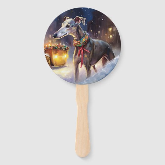 Greyhound Kerstfeest Seizoen Handwaaier (Voorkant)