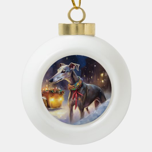 Greyhound Kerstfeest Seizoen Keramische Bal Ornament (Voorkant)