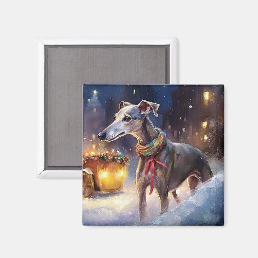 Greyhound Kerstfeest Seizoen Magneet (Voorkant / Achterkant)