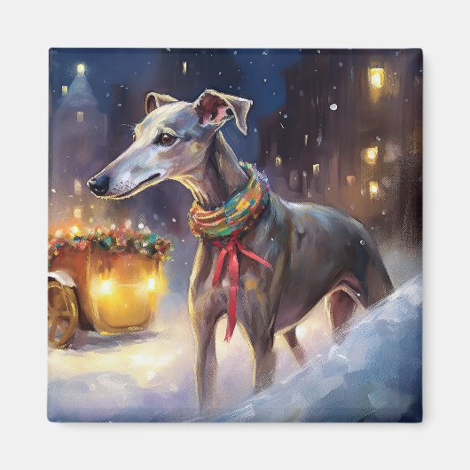 Greyhound Kerstfeest Seizoen Magneet (Voorkant)