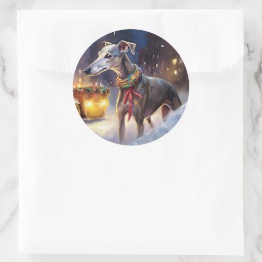 Greyhound Kerstfeest Seizoen Ronde Sticker (Tas)