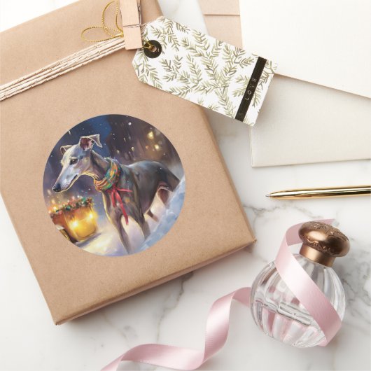 Greyhound Kerstfeest Seizoen Ronde Sticker (Geschenken)