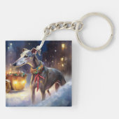 Greyhound Kerstfeest Seizoen Sleutelhanger (Achterkant)