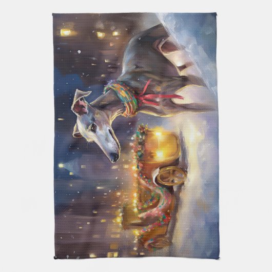 Greyhound Kerstfeest Seizoen Theedoek (Verticaal)