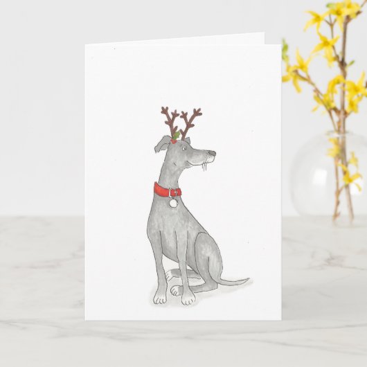 Greyhound kerstkaart kaart (Gele Bloem)