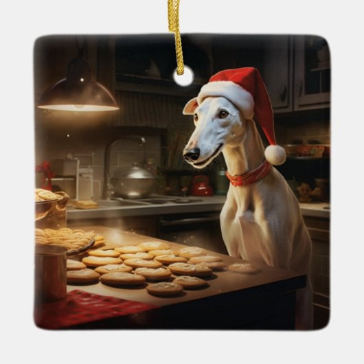 Greyhound Kerstkoekjes Feestelijke vakantie Keramisch Ornament (Voorkant)