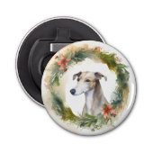Greyhound Kerstkrans Feestelijke Pup Button Flesopener (Voorkant)