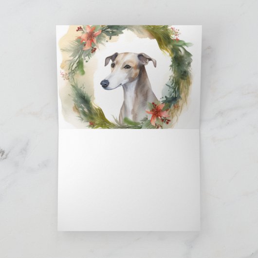 Greyhound Kerstkrans Feestelijke Pup Kaart (Binnen)