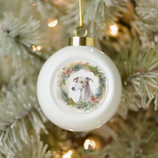 Greyhound Kerstkrans Feestelijke Pup Keramische Bal Ornament (Boom)