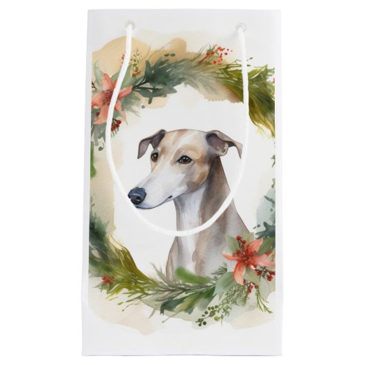 Greyhound Kerstkrans Feestelijke Pup Klein Cadeauzakje (Voorkant)