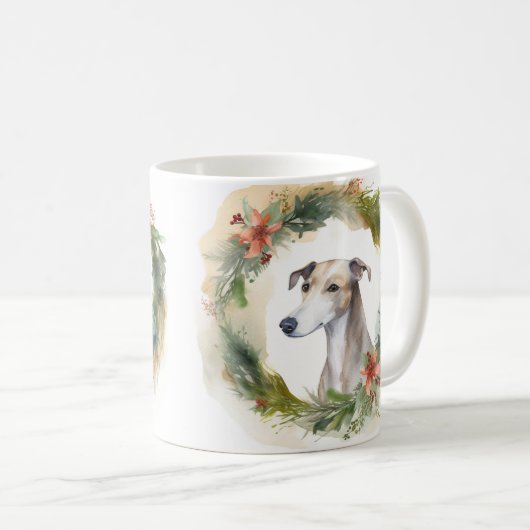 Greyhound Kerstkrans Feestelijke Pup Koffiemok (Voorkant rechts)