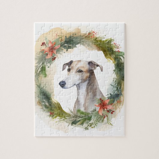 Greyhound Kerstkrans Feestelijke Pup Legpuzzel (Verticaal)