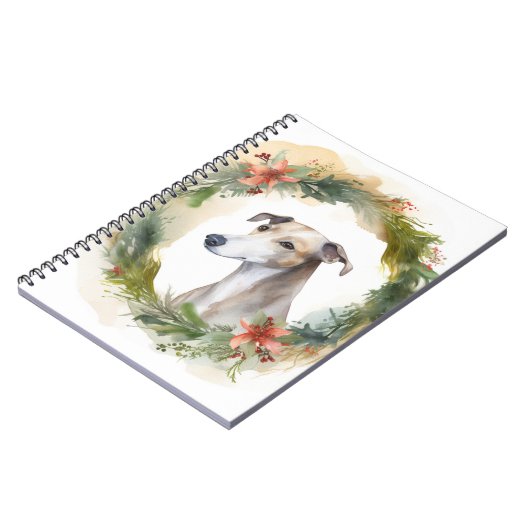 Greyhound Kerstkrans Feestelijke Pup Notitieboek (Linkerzijde)