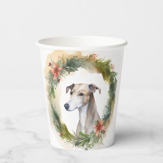 Greyhound Kerstkrans Feestelijke Pup Papieren Bekers (Achterkant)