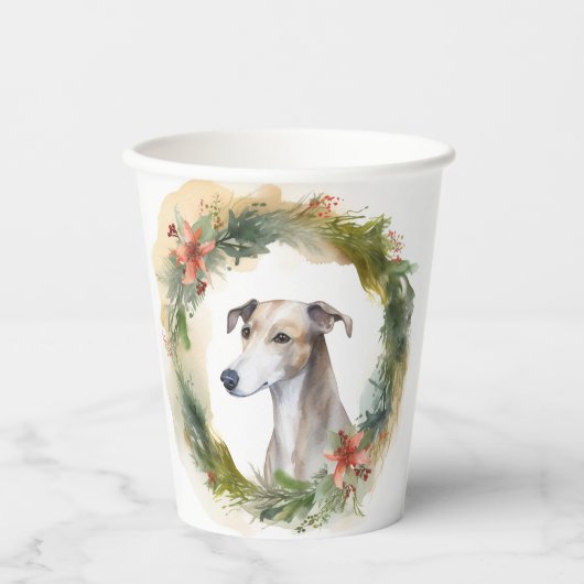 Greyhound Kerstkrans Feestelijke Pup Papieren Bekers (Voorkant)