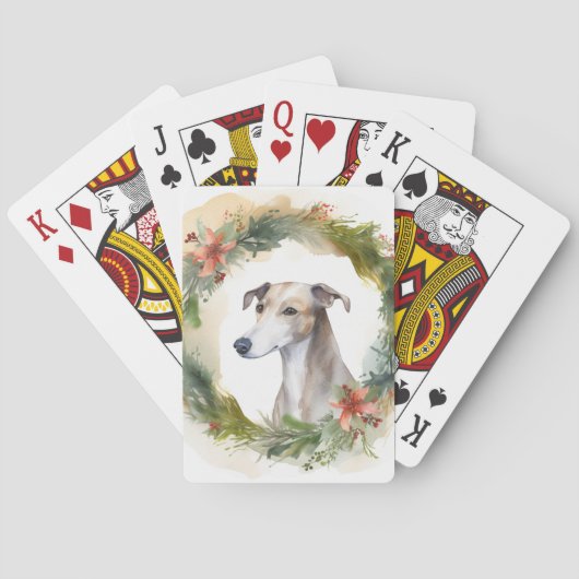 Greyhound Kerstkrans Feestelijke Pup Pokerkaarten (Achterkant)