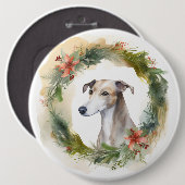 Greyhound Kerstkrans Feestelijke Pup Ronde Button 6,0 Cm (Voorkant /achterkant)