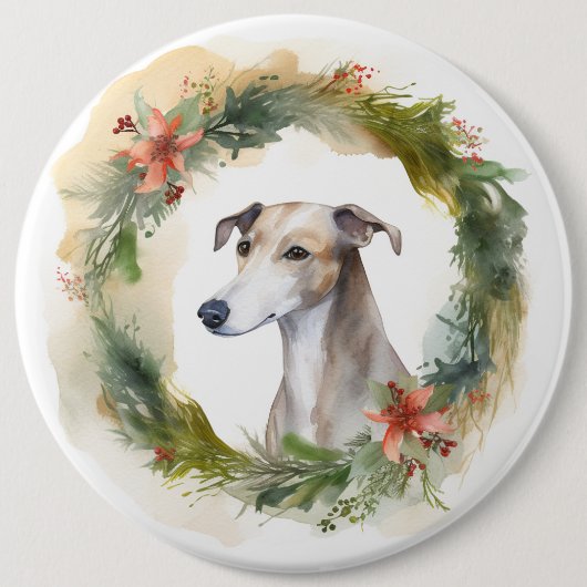 Greyhound Kerstkrans Feestelijke Pup Ronde Button 6,0 Cm (Voorkant)