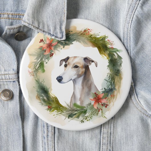 Greyhound Kerstkrans Feestelijke Pup Ronde Button 6,0 Cm (In situ)